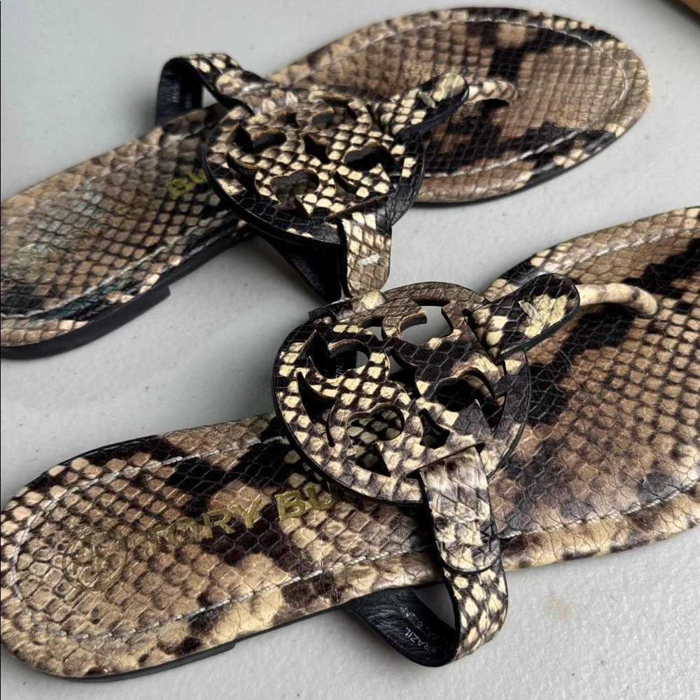 TORY BURCH Miller Snake Printed Leather Warm Roccia Thong Sandals Flats 6 1/2